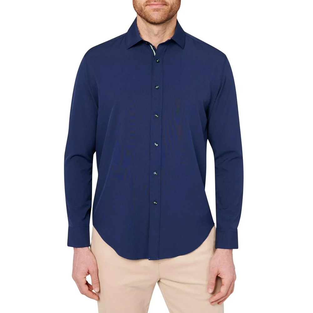 NWT Society of Threads Men's M Blue Button Down Shirt Intellifresh Slim Fit
